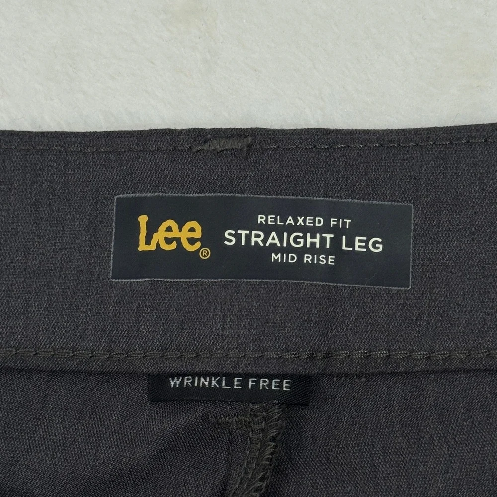 Lee Pants Womens 14 Charcoal Relaxed Fit Straight Leg Mid Rise Wrinkle Free Work